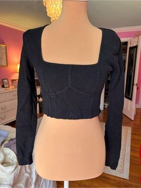 emory park Black Square-Neck Long-Sleeve Crop Top
